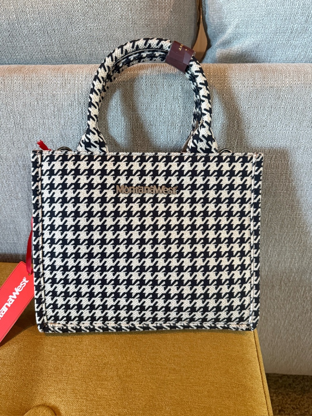 Montana West Black & White Houndstooth Structured Tote